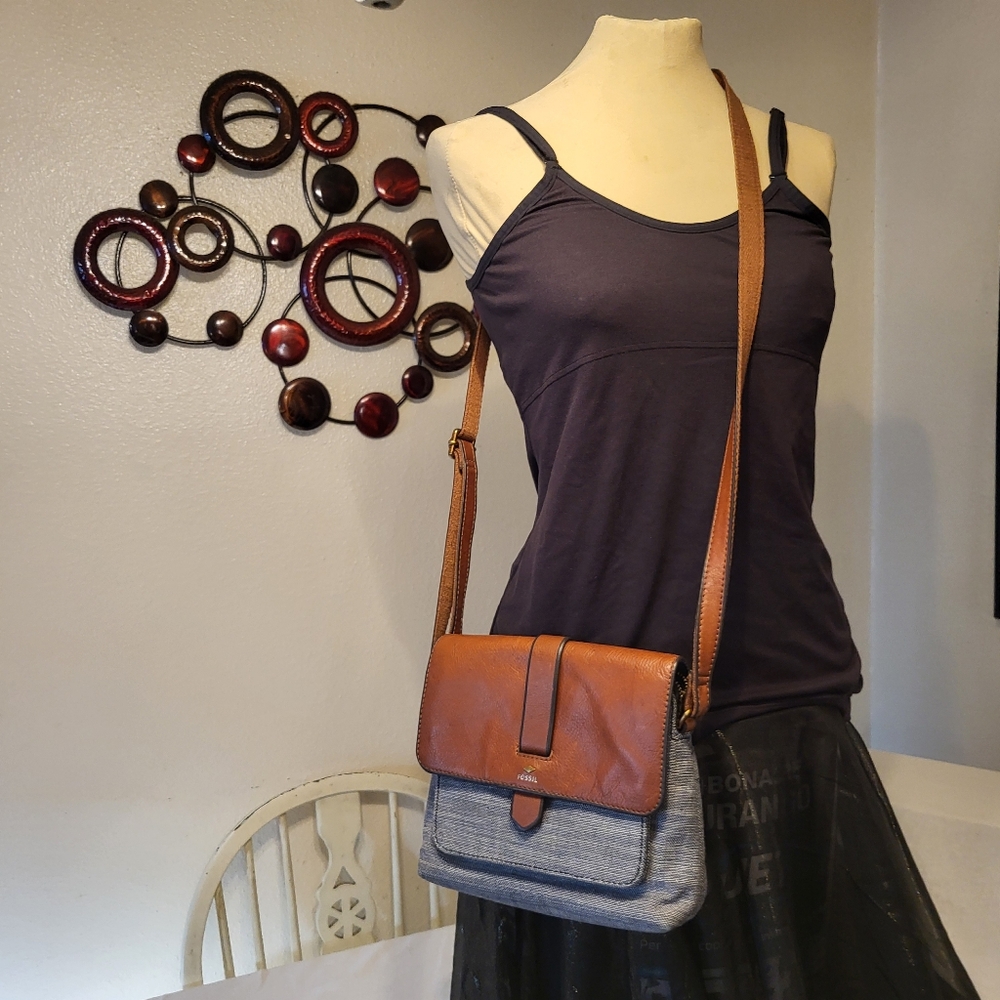Kinkey Vintage-Inspired Leather and Canvas Crossbody Bag